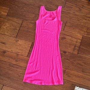 Skims Vibrant ribbed Pink Mini Dress. EUC. Size Medium.